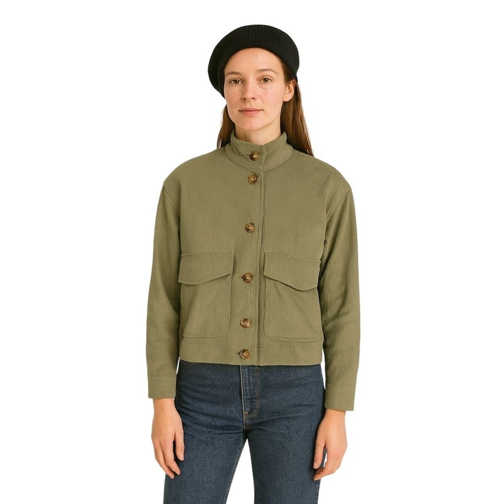 Avec Les‎ Filles Corduroy Cropped Funnel Neck Utility Jacket Khaki Green XS